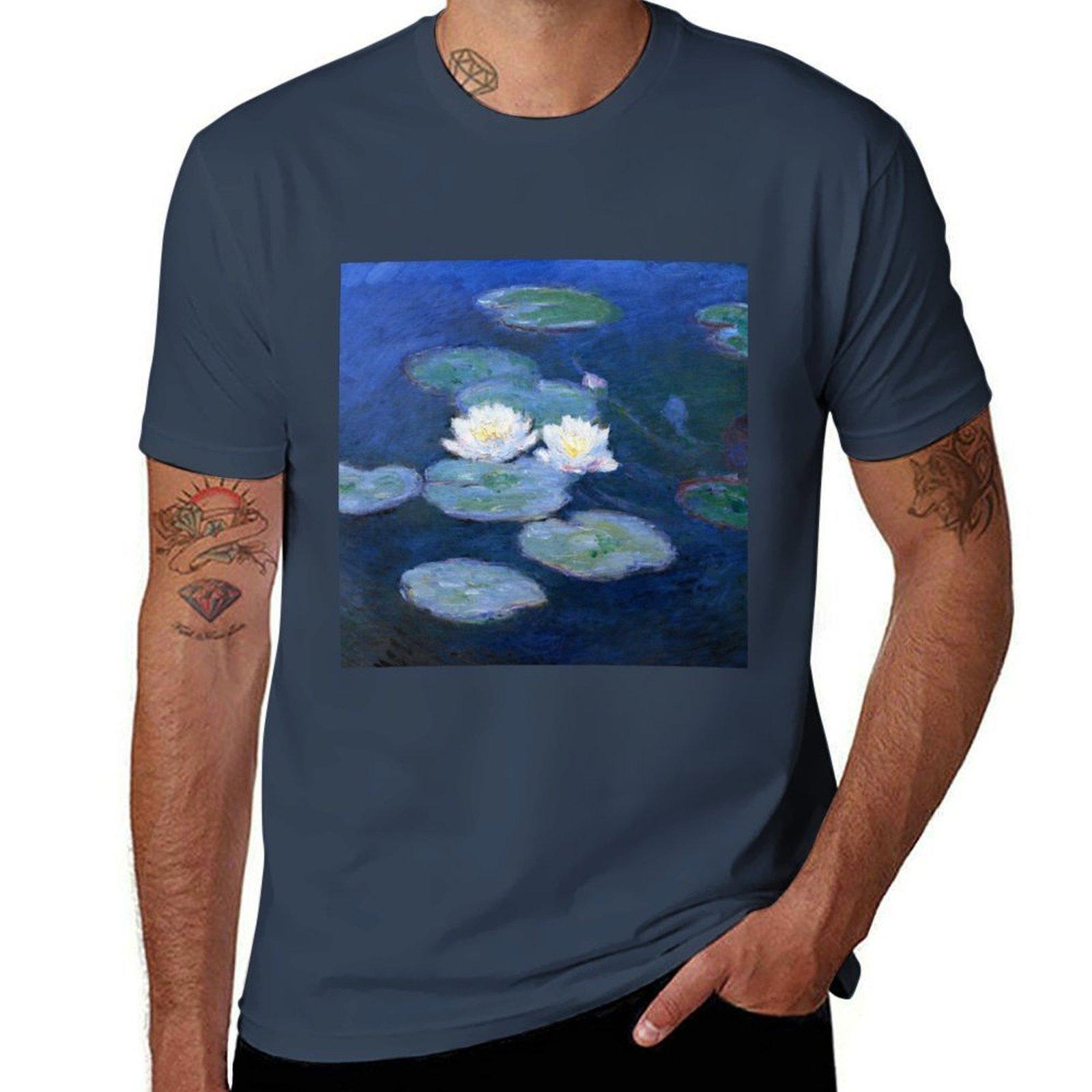 Two Water Lilies Monet Fine Art Tshirt Fashion Letter Print Tshirt S
