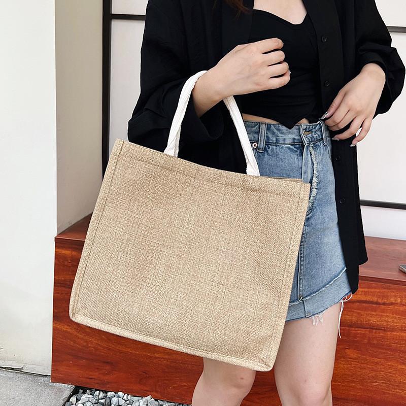 Retro Large Cotton Linen Tote Bag Minimalist Design Ideal For Shopping And Casual Use