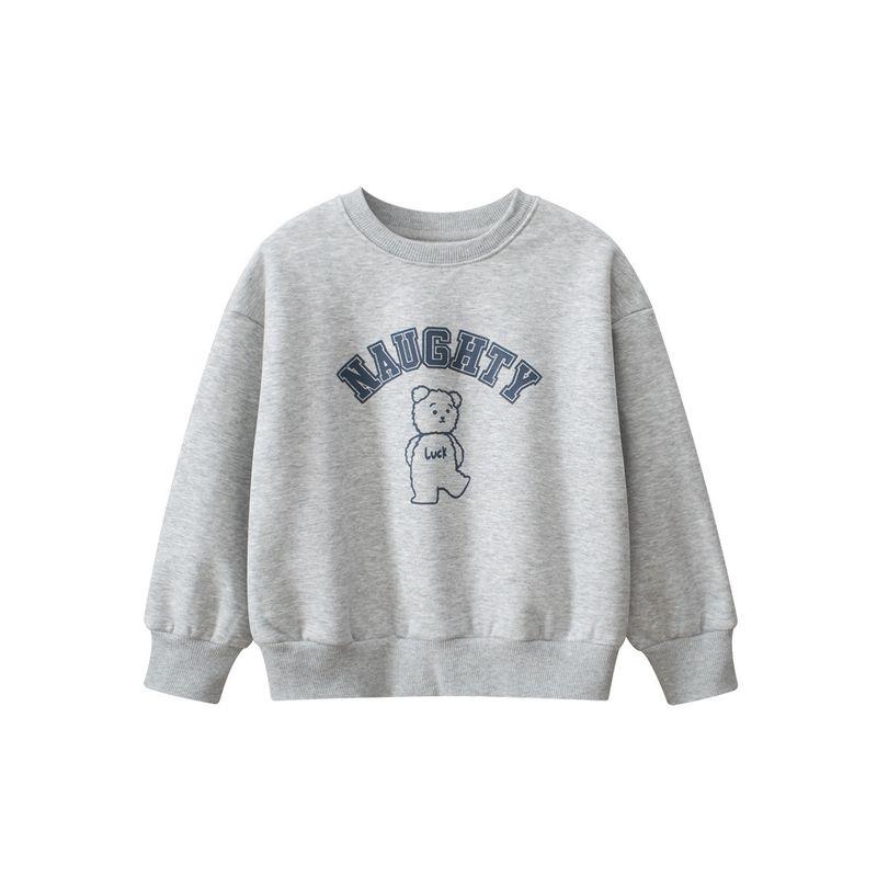 27Kids Autumn and Winter Boys  Fleece Sweatshirt Children s Crew Neck Pullover Boys  Bear Fleece Clothing K2710 Flower Ash 130 cm