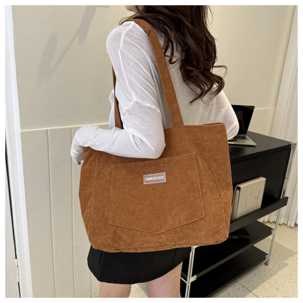 Velkokapacitní taška tote, Dámská módní manšestrová taška přes rameno, Taška do podpaží ve stylu lesa, Kabelka