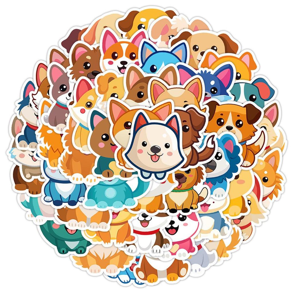 50PCS Cute Cartoon Puppy Stickers: Waterproof Decorative Decals for Phone, Tablet, Laptop, and Refrigerator