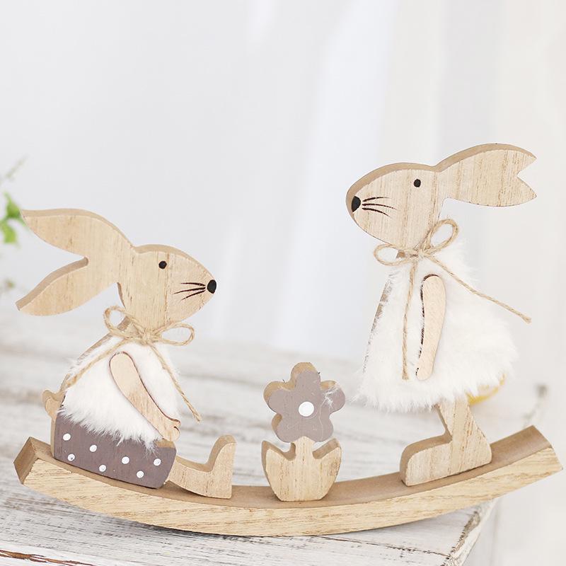 Painted Wooden Rabbit Easter Decorations for Home and Door