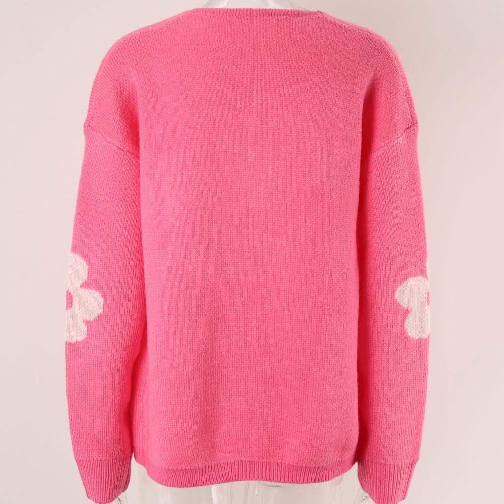 Herbst und Winter Damenpullover Übergröße Strickjacke Blumen Strickware