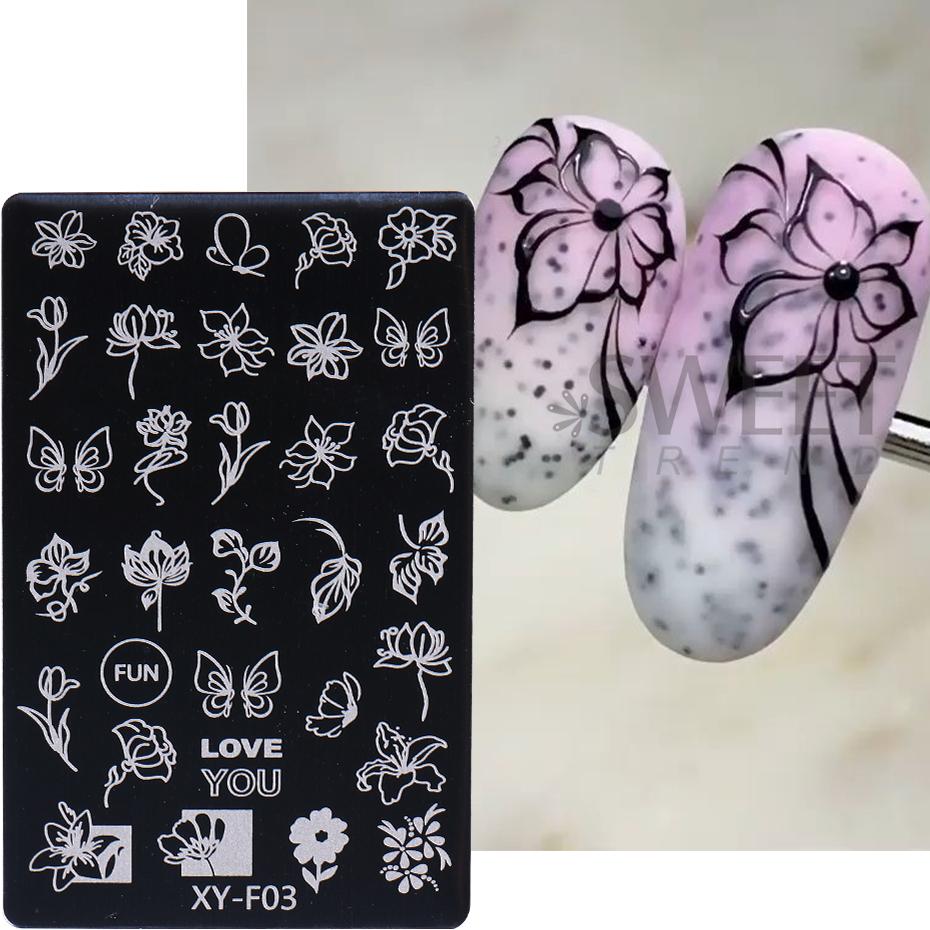 Simple Flowers Nail Art Stamping Plates Set 3D French Floral Butterfly Leaf Printing Template Plate Nail Stencils Manicure Tools