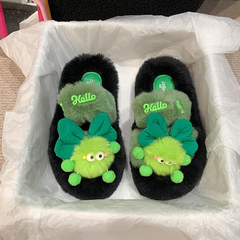 Cotton slippers women's new winter girl home thick bottom non-slip warm soft bottom plush couple foreign style fluffy slippers