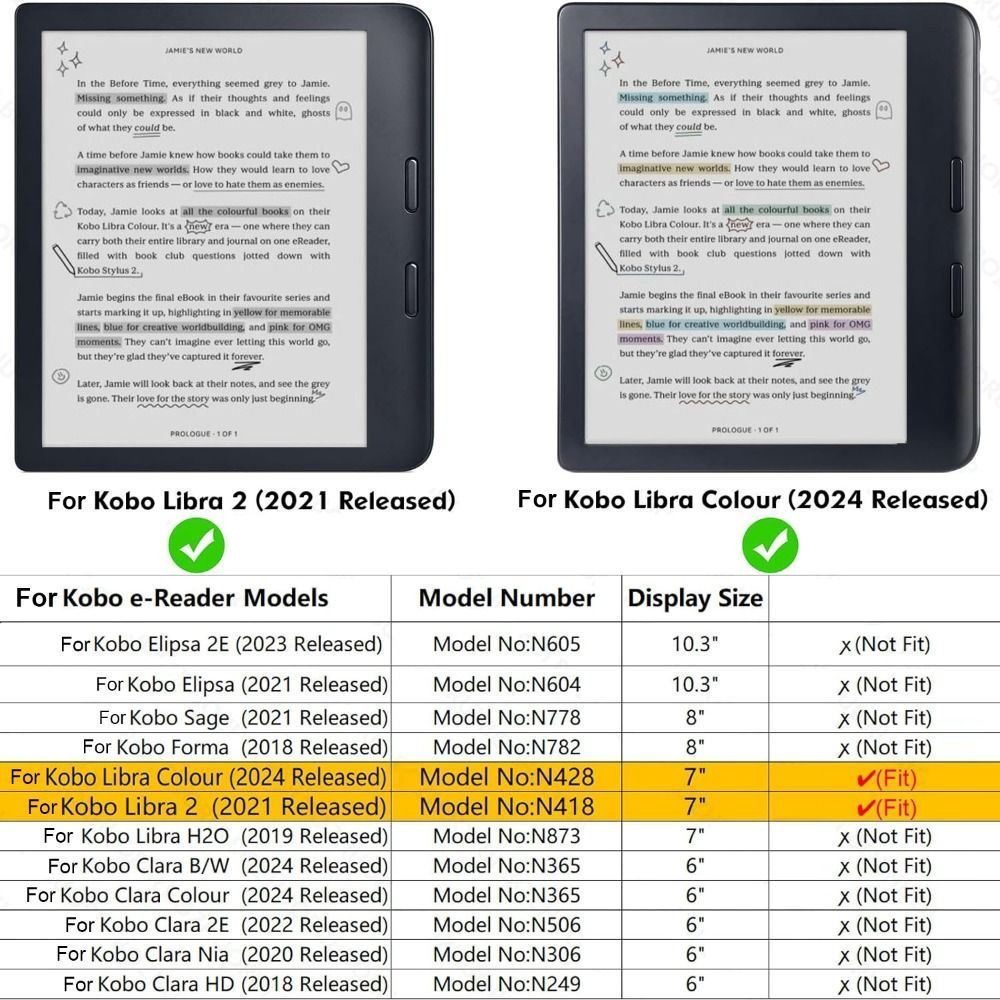 7 inch eReader Case Auto Sleep/Wake TPU Smart Magnetic Case Shockproof Hand Support for Rakuten KOBO Libra Colour 2025