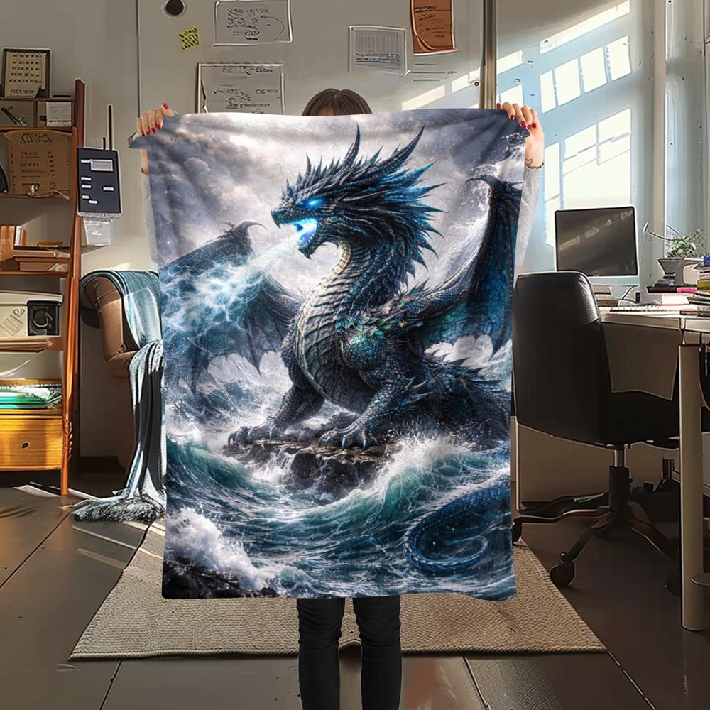 1Pc Fantasy Dragon Print Flannel Blanket, High Quality Comfortable for All Seasons, Home Decor, Warmth and Comfort, Perfect for Gifts