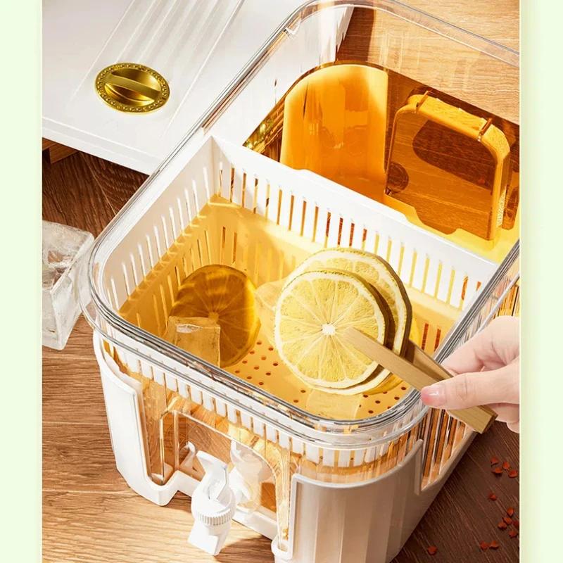 Tap Equipped Cold Water Jug 3L Large Capacity Refrigerator Fruit Beverage Storage Bucket Household Kitchen Iced Drink Organizer 3L