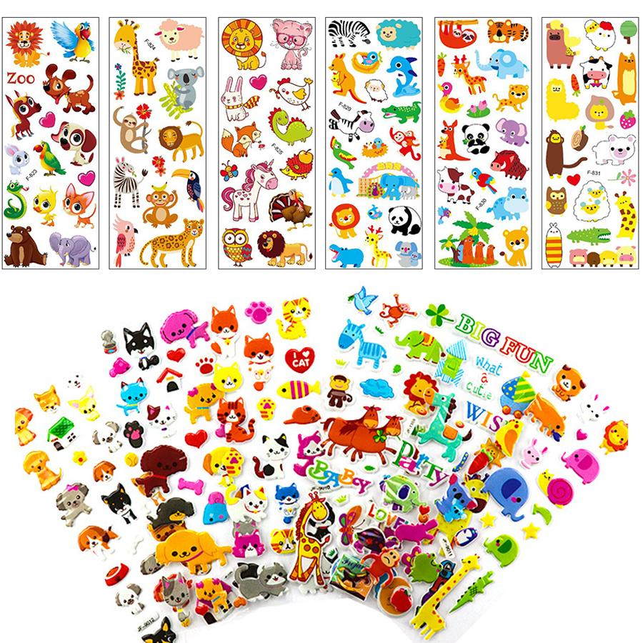 6-24pcs Cartoon Animal Styles Bubble Stickers 3D Cartoon Creative Self-adhesive Graffiti Stickers Student Reward Stickers