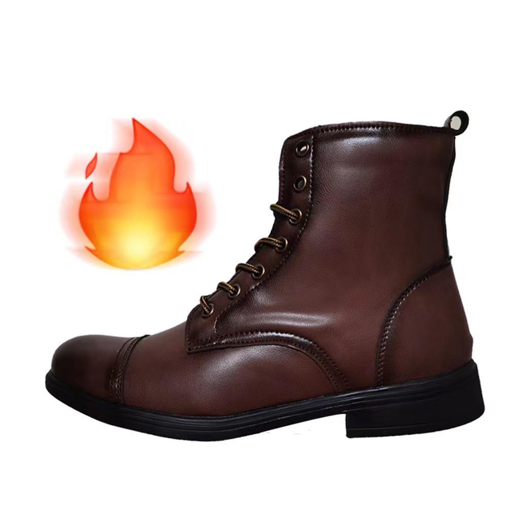 Men's Retro Korean Style High-Top Leather Martin Boots with Plus Velvet, Large Size Cotton Work Boots for Autumn