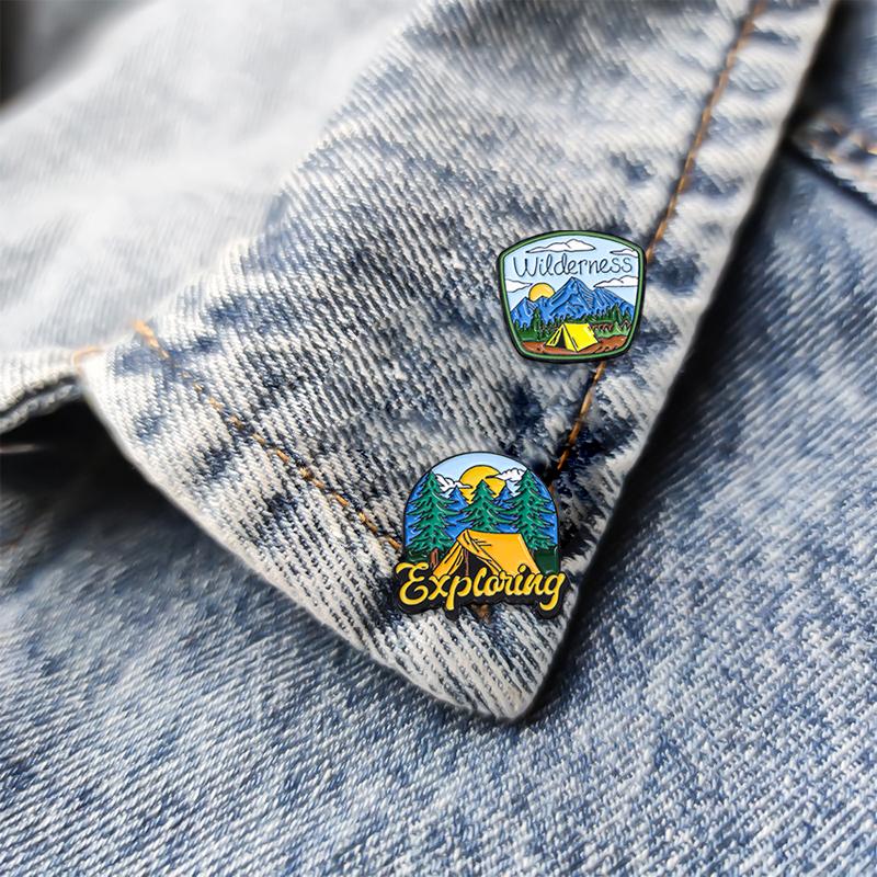 4 Styles Funny Valley Camping Series Enamel Brooches Exploring Wildness Nature Tent Lapel Pins Outdoors Badge