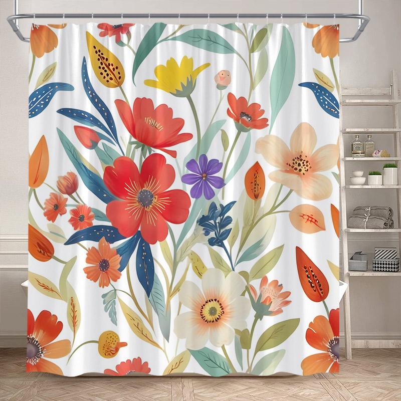 Floral Shower Curtain Blue Purple Pink Watercolour Flowers Plant Modern Minimalist Polyester Bathroom Decor Bath Curtains Set