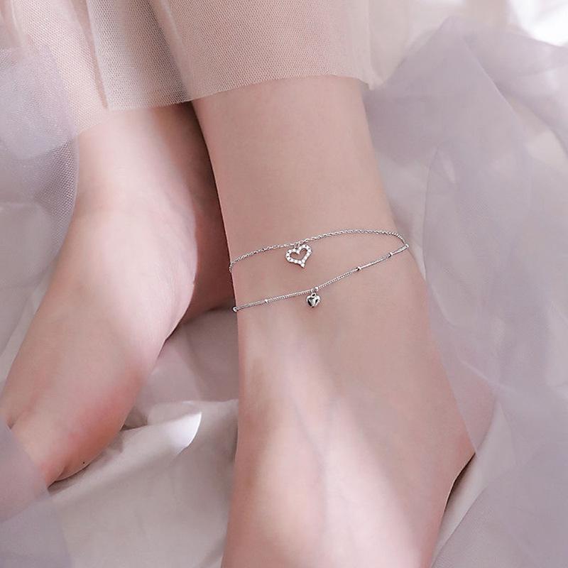 

Double-Layer Heart Anklet: Versatile Korean Zircon Design for Women and Students