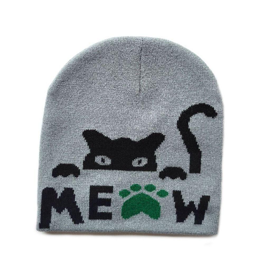 Keep Warm Knitting Cap Hat Cat Print Beanie Bonnet Fashion Wool Hat  Outdoor