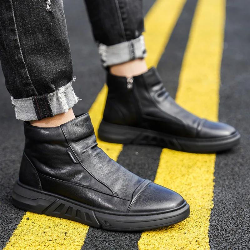 Modă 2024 Modă Nouă Cizme Bărbați Piele Marcă de Lux Chelsea High Top Casual Cizme de Gleznă Impermeabile Confort Platformă Cizme Moto