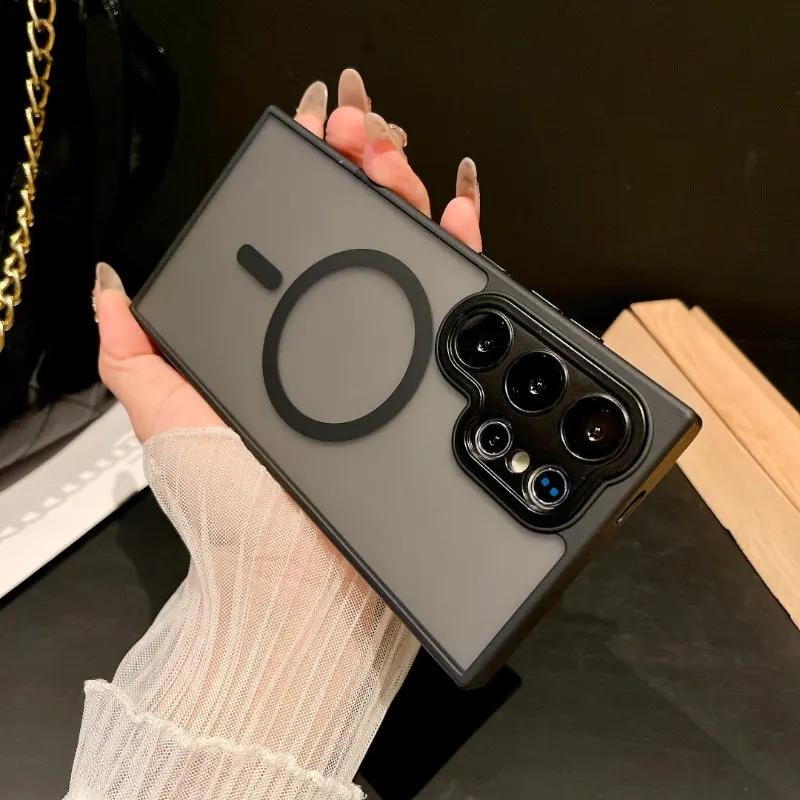 Magnetic Luxury Matte Translucent Armor Shockproof Case For Samsung Galaxy S25 S24 S23 Ultra Plus Magsafe Wireless Charge Cover