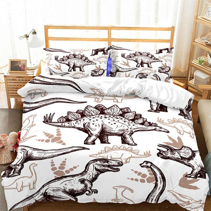 Dinosaur Duvet Cover Set Kids Bedding Set Full/Queen Size 3D Cartoon Animal Duvet Cover for Boys Girl Children Color Quilt Cover