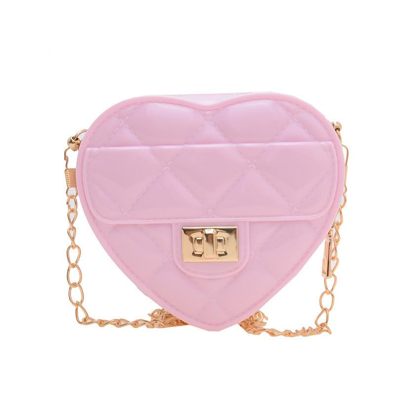 Pvc Heartshaped Mini Jelly Bag With Chain Strap For Kids Daily Use