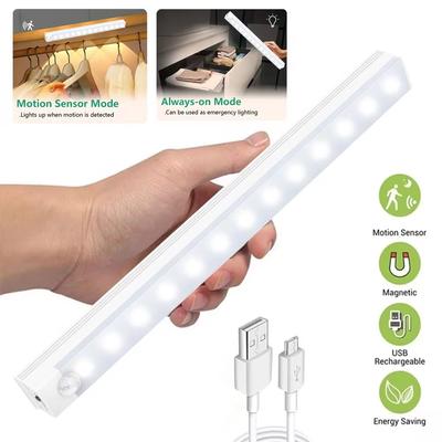 LED Sensor Light Bar Magnetic Mounted Rechargeable Motion Sensor Night Light White Light for Closet Wardrobe