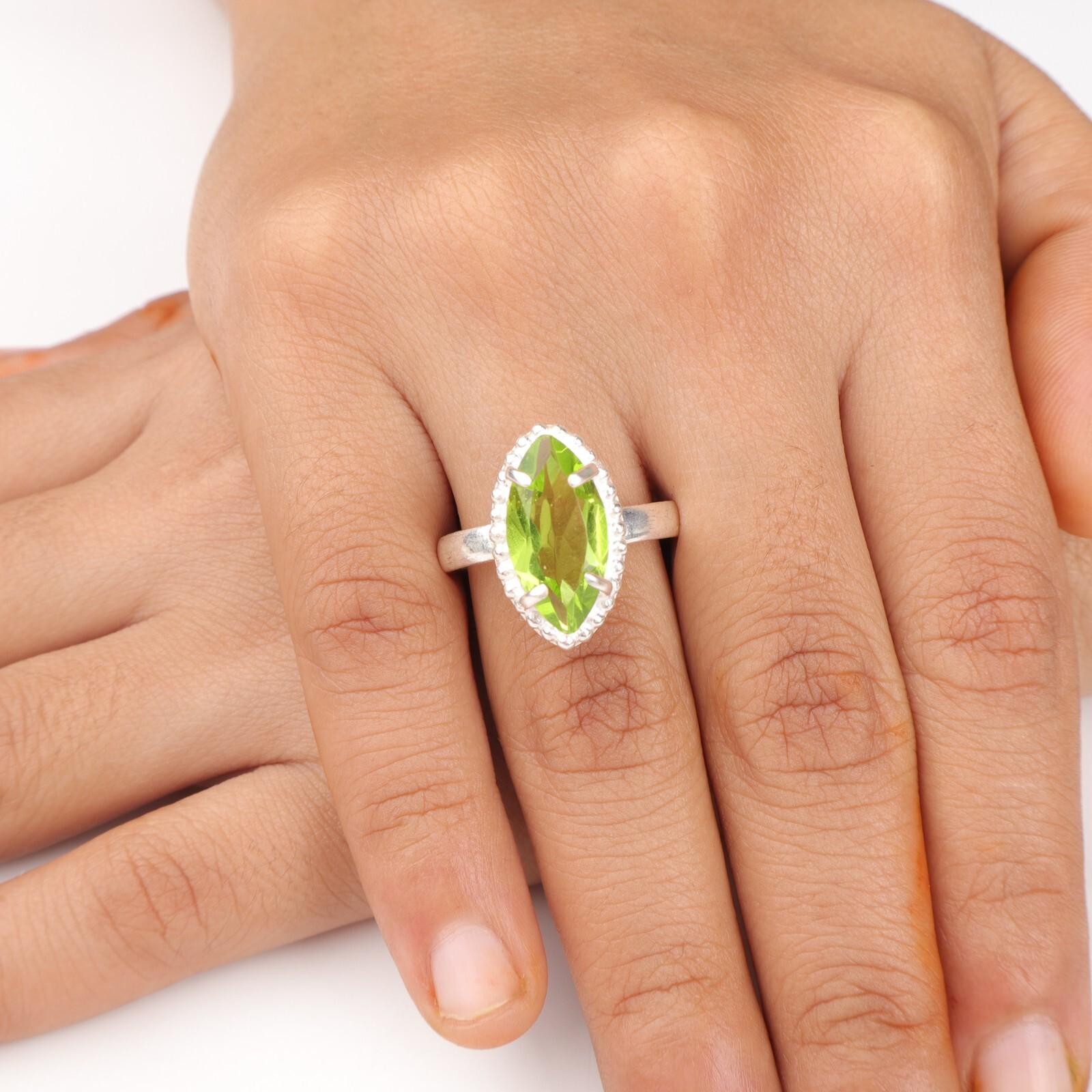 

Хризолит Драгоценный Камень 925 Стерлинговое Серебро Ювелирные Изделия Кольцо Ручной Работы Для Рождественского Подарка RR-64-2 8