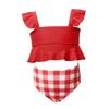 Summer Children's Swimsuit Plaid Split Shape Ruffled Cute Casual Girls Swimsuit