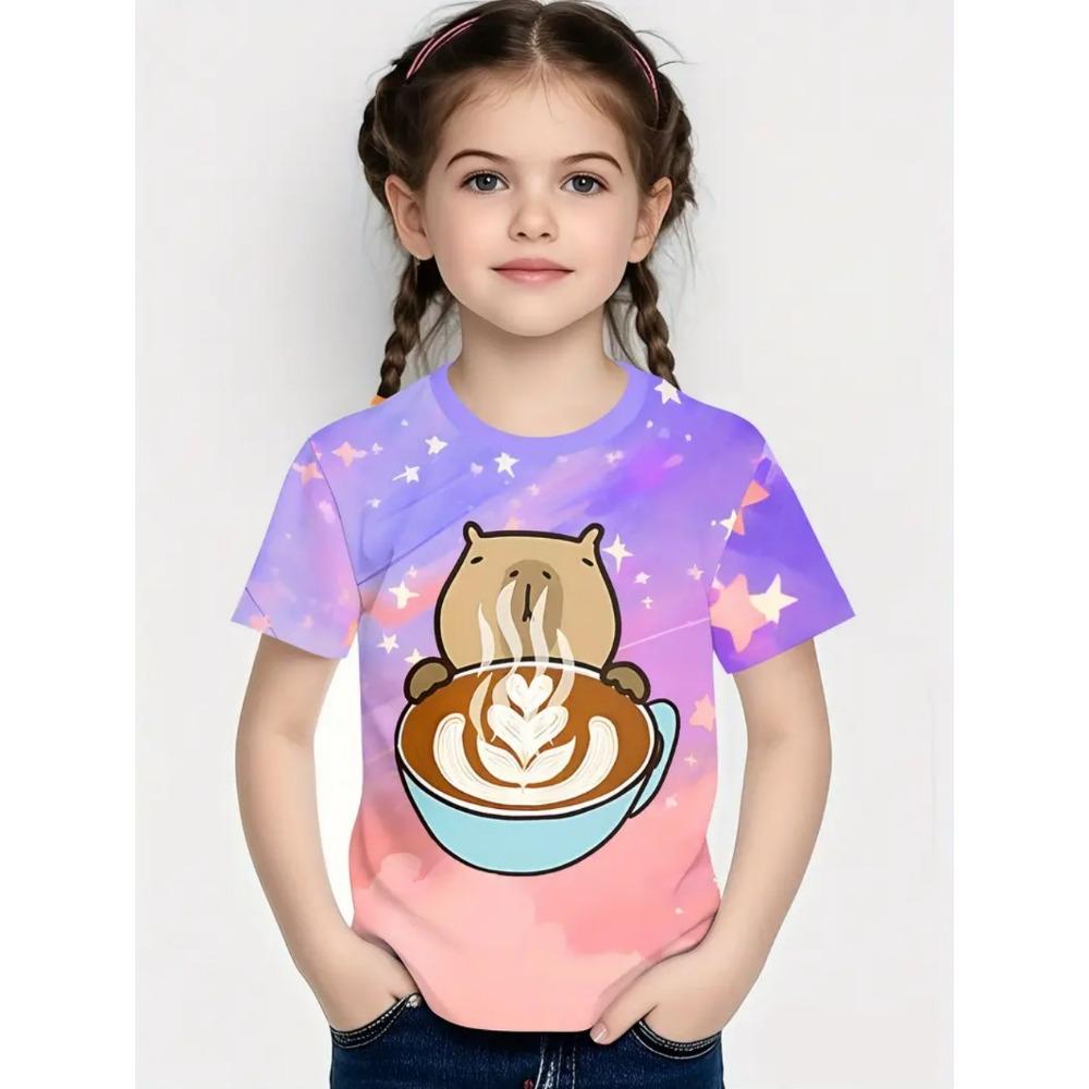 Kids' T-Shirt Animals Boys and Girls Capybara Children's T-Shirt 3D Print Top Loose and Comfortable Gradient Children