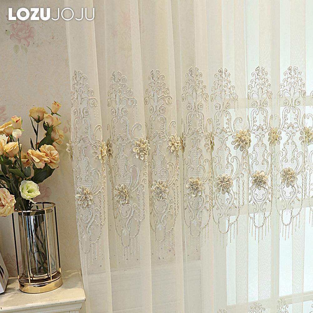 1PC LOZUJOJU Elegant European Embroidered Three-dimensional Sheer Curtain 260cm Height Tulle for Living Room Bedroom Window Decoration Home Decor