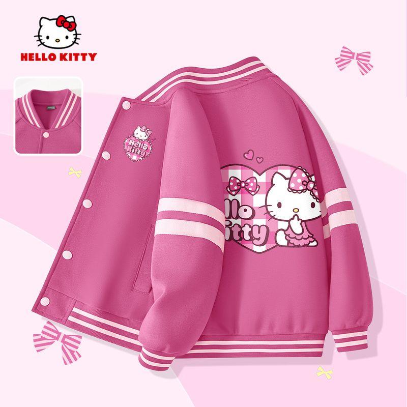 Hello Kitty Girls  Autumn Outfit Set Casual Children s Sports Baseball Uniform Cute Cartoon Girls  Sweatpants Tiage K_Tiage Rose Red 120