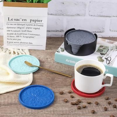 6 Silicone Coasters with Base Non Slip Drink Mats for Wine Coffee Hot Cold Cups Durable Table Protection Home Office Decor