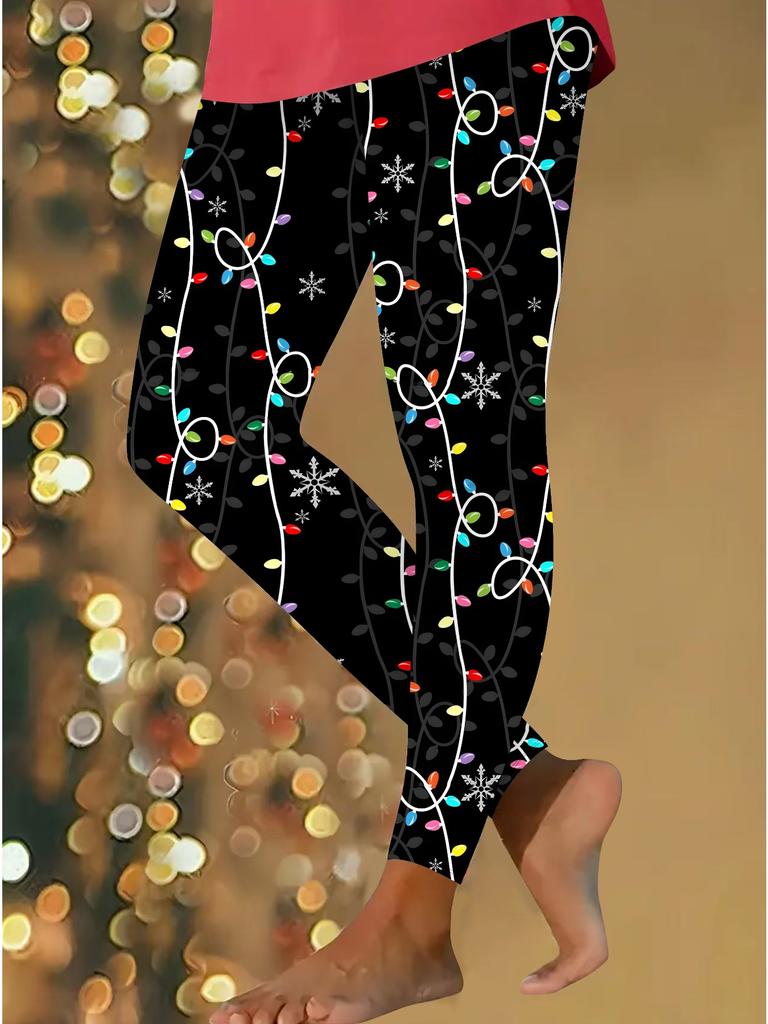 Damen Weihnachts-Festival-Drucke Stretch Yoga Leggings Fitness Laufen Gym Sport Aktivhosen