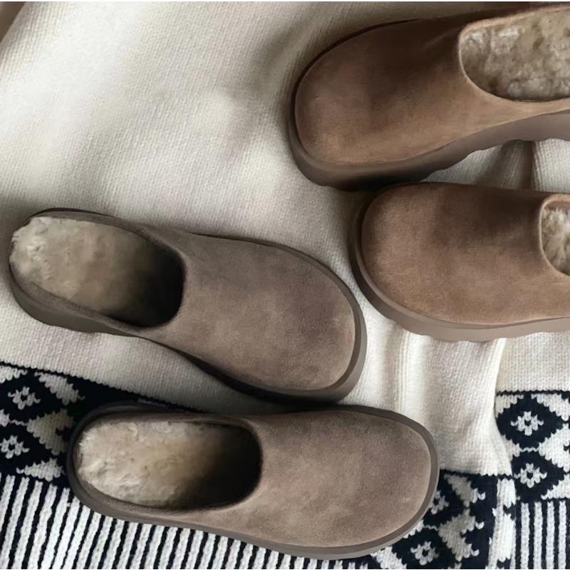 New Plush Bottom Bag Head Slippers Genuine Leather Fur Thick Bottom Hard Height Increased by 6 and a Half Slippers