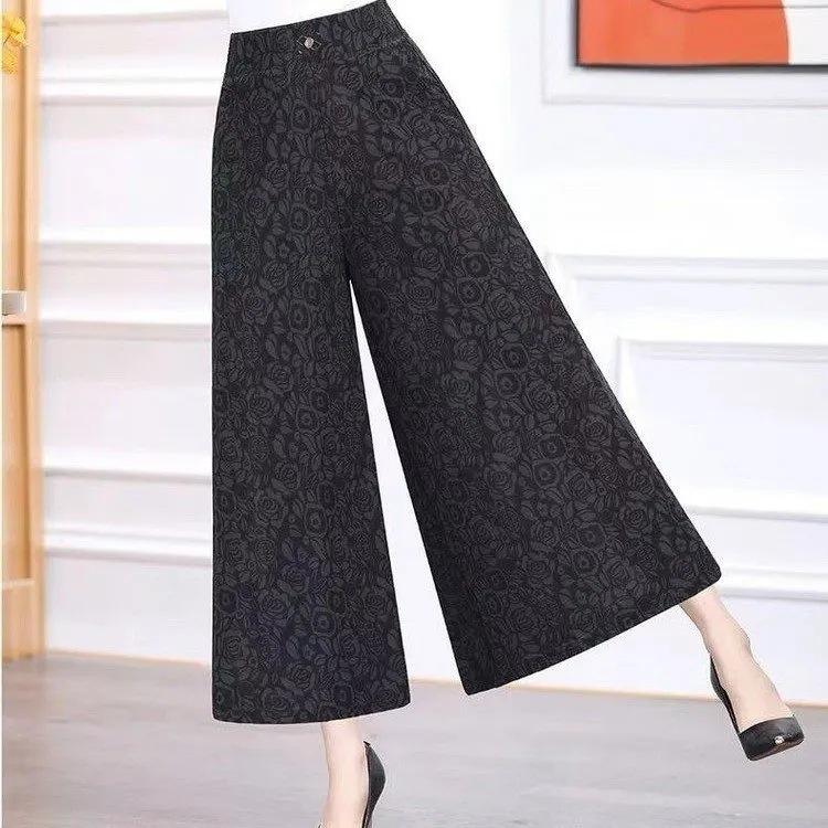 High-Waisted Summer Jacquard Wide-Leg Cropped Pants for Women - Stylish, Loose, Casual Fit