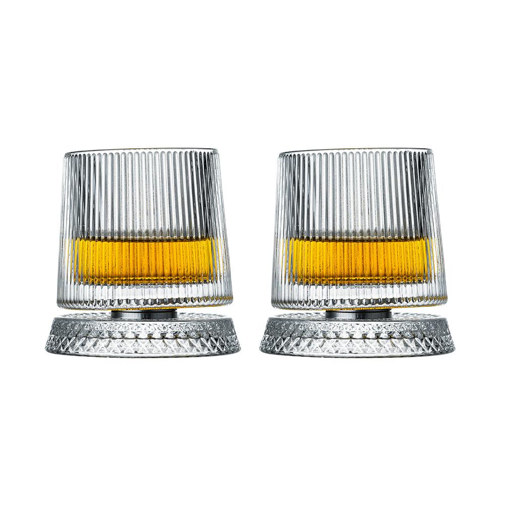 2 Stück Hohe Transparenz Kristall Drehbar Glasbecher, Lustiger Dekompressions Drehbarer Becher Mit Glasboden 360° Drehbar Whiskeyglas