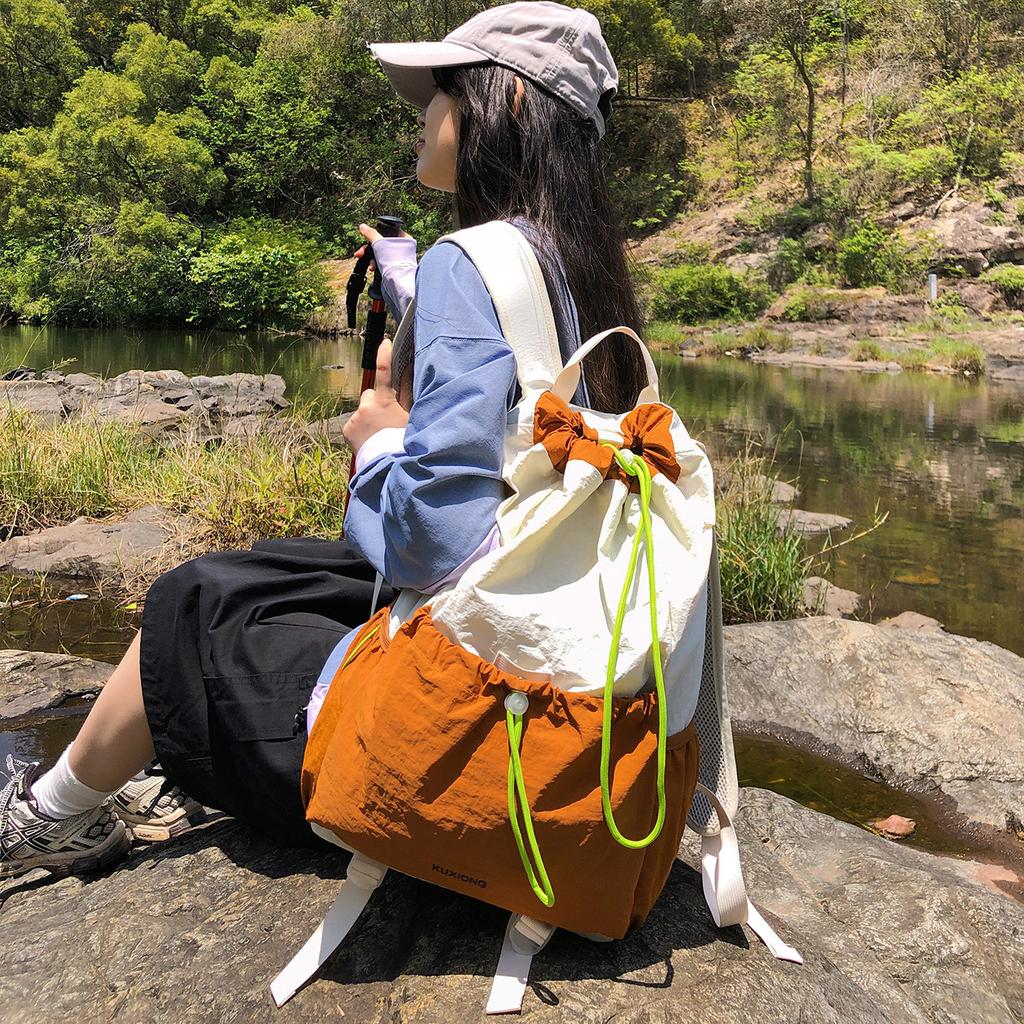 Schoolbag Outdoor Sports Mountaineering Bag Male and Female College Students Commuter School Bag Art Mouth Drawstring Travel Backpack Large Capacity