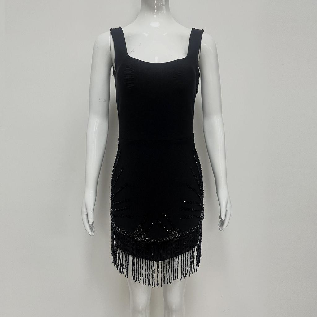 Elegant Beaded Spaghetti Strap Bandage Dress - Sexy, Formal Party Wear