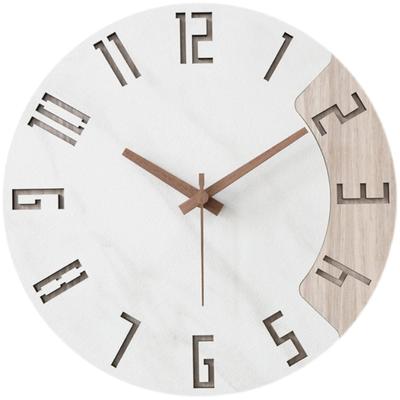 Danmukeji Stilvolle Nordische Stille Wanduhr mit Naturholz, Panel mit Weißem Steindesign, Zeiger aus Massivholz, 12 Zoll Durchmesser (30 cm), Große Schrift, Pers