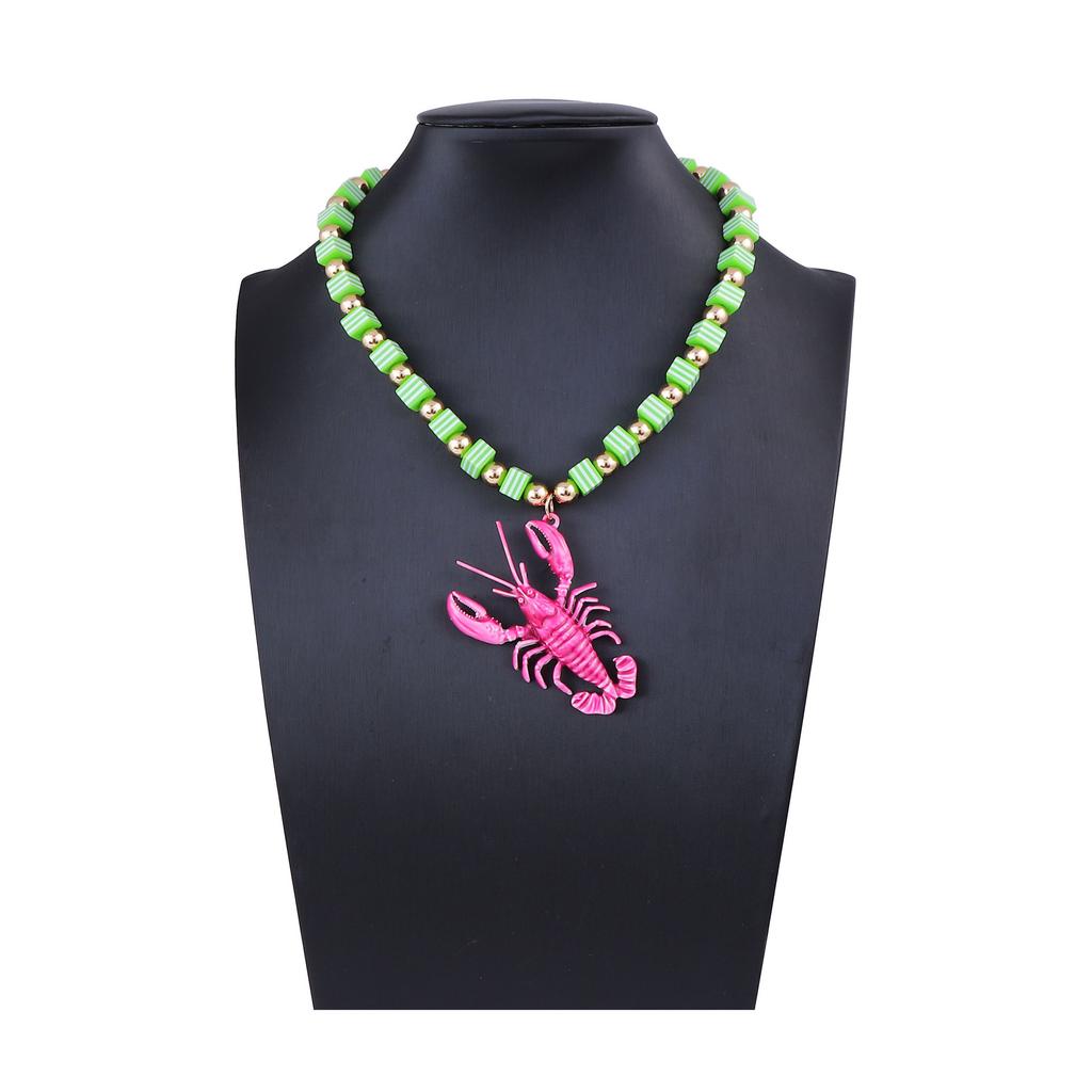 Simple and Fashionable Summer Fresh Ocean Wind Colorful Handmade Beaded Alloy Lobster Pendant Female Versatile Necklace