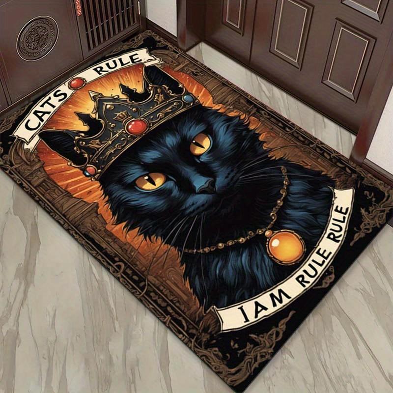 Cats Rule Rug for Pet Lovers' Home | Royal Black Cat Carpet | Elegant Animal-Themed Decor Skid resistant carpet
