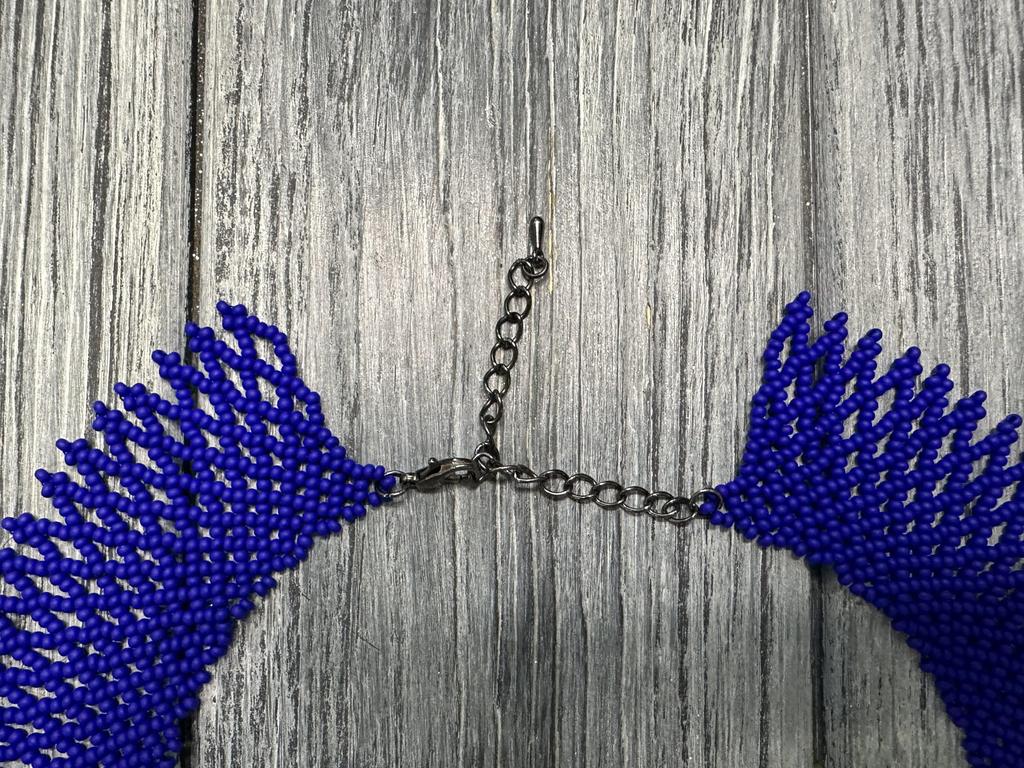 Naszyjnik Silyanka wykonany z czeskich matowych koralików HatynkaUA Naszyjnik ręcznie wykonany naszyjnik do haftowanej koszuli Niebieski (SUN999_54)