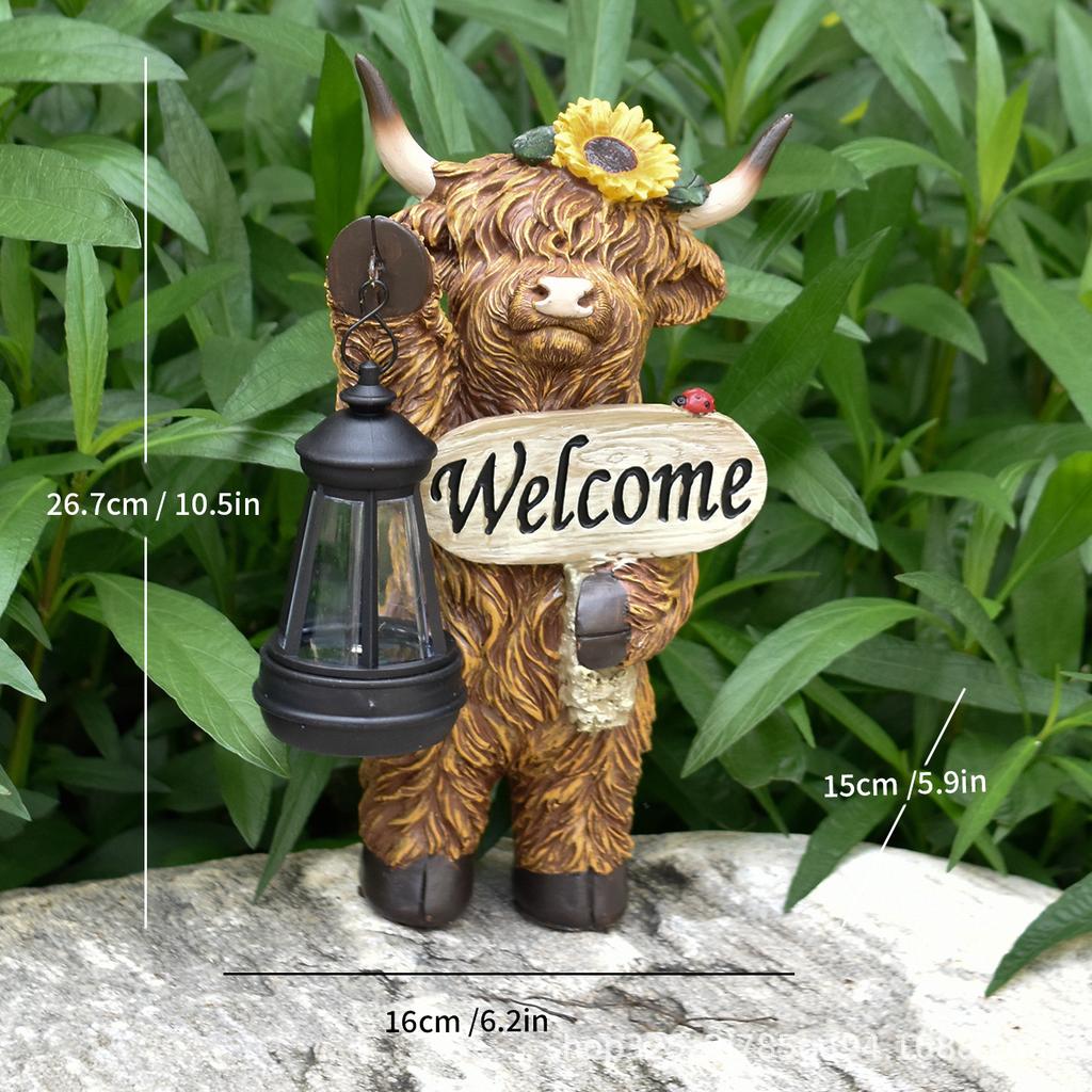 JYL TS/143,Solar Highland Cow Figurine Yak Garden Statue Outdoor Garden Decor Resin Craft