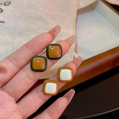 Square Earrings, Two-tone Glossy Retro Ball Earrings