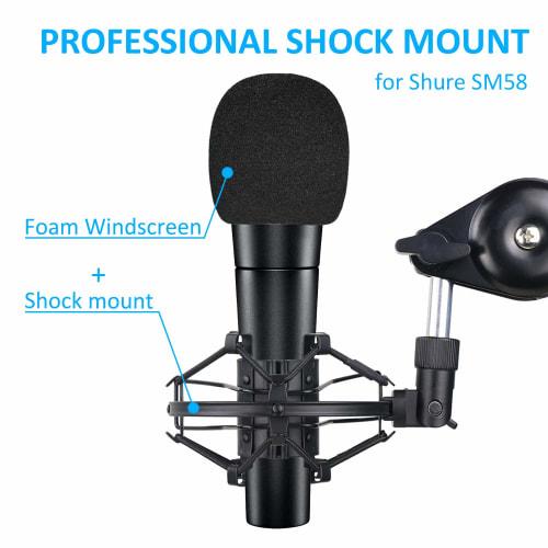 SUNMON SM58 Microphone Shock Mount Holder with Foam Windscreen, Vibration and Noise Absorbing, Pop Filter, Ideal for SM58-LC and SM58-CN Dynamic Micro