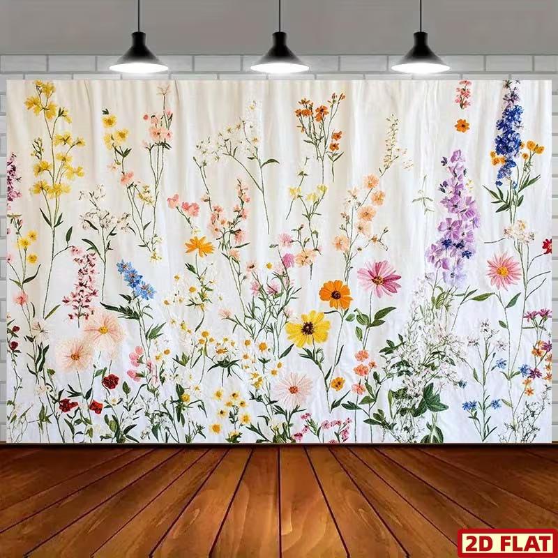 Colorful Wildflower Botanical Tapestry Watercolor Floral Background Cloth for Photoshoot, Baby Shower and Room Decor