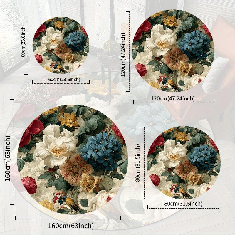 1Pcs Round Woven Area Rug Non-Slip Machine Washable Polyester Floor Mat for Living Room Bedroom Outdoor Patio Garden Deco