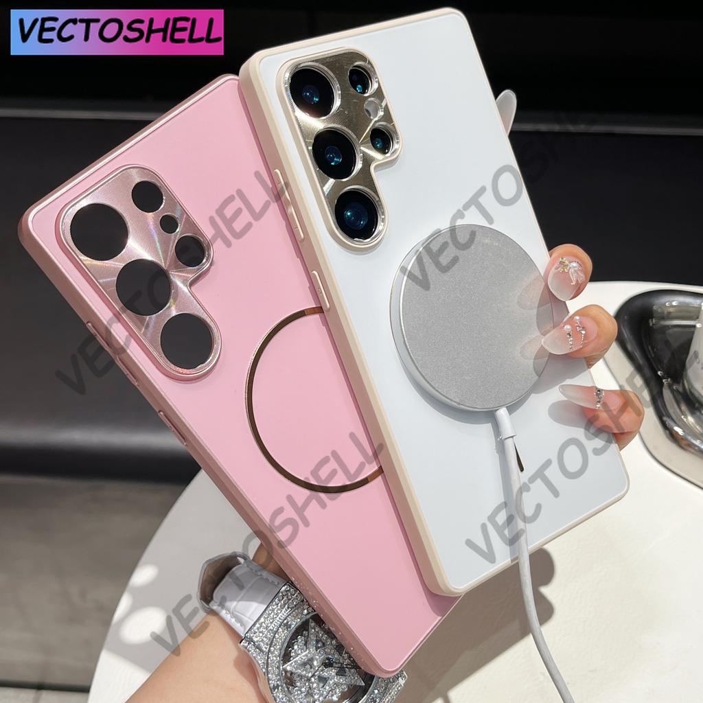 Fashion Plating Cases For Samsung Galaxy S25 Ultra S24 Plus Wireless Charging Magnet Cover For Samsung S23 Ultra Luxury Shell