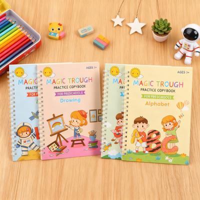 Livro de Prática de Sulcos Mágicos Reutilizável Desenho de Matemática Caderno de Caligrafia Traçado de Números Alfabeto Livro de Exercícios de Caligrafia para Crianças de 3 a 10 Anos