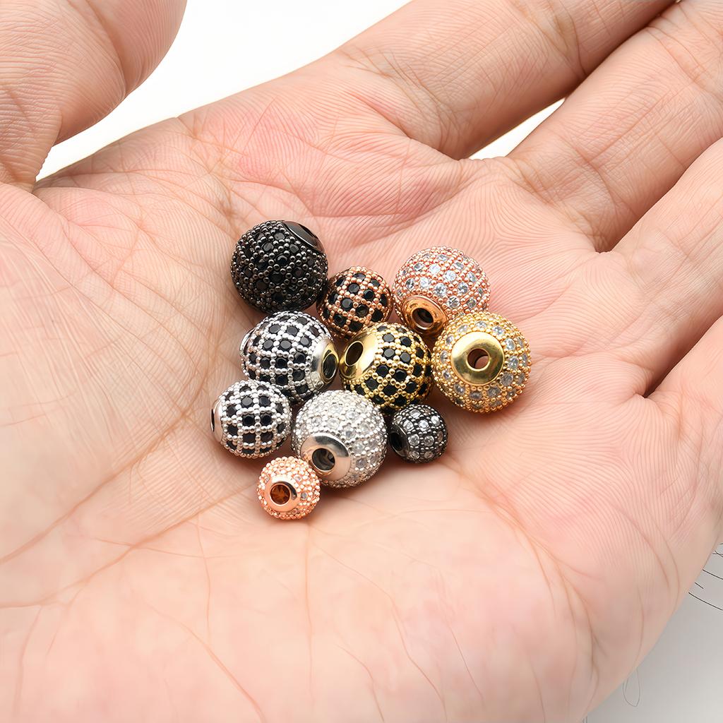 5 Stück Messingperlen Schmuckherstellung Strassbesetzt Zirkon Abstandshalterperlen 6-10mm für Charms Halskette Armband DIY