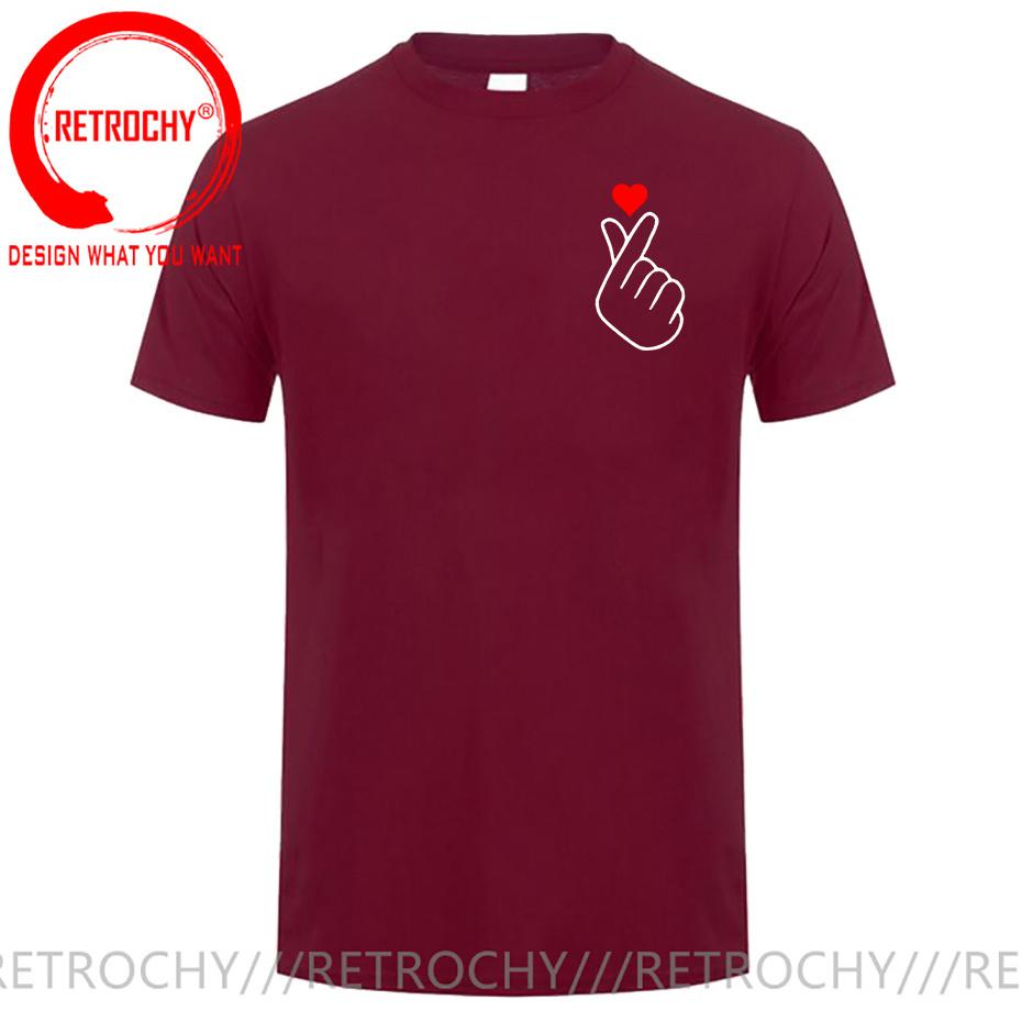 Korean Finger Heart T Shirt men KPop Korean Finger Love Symbol Graphic Printed T-shirt Shirt Fashion Korean Male Tees Tops Shirt S