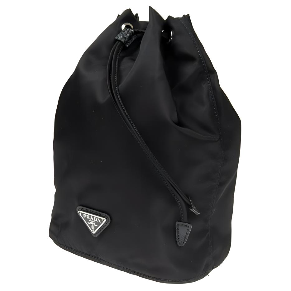 Prada Logo Drawstring Closure Nylon Cosmetic Bag Toiletry Bag Bucket Bag Tote Bag Small Size Unisex bags Black 1NA369-2BQP-F0002