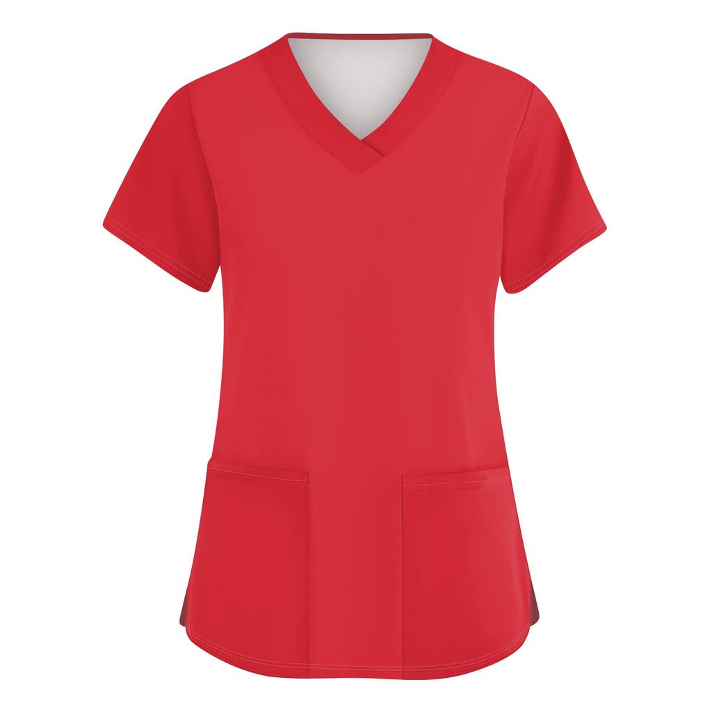 Women's Fashion V-neck Short Sleeve Workwear With Pockets Printed Tops
